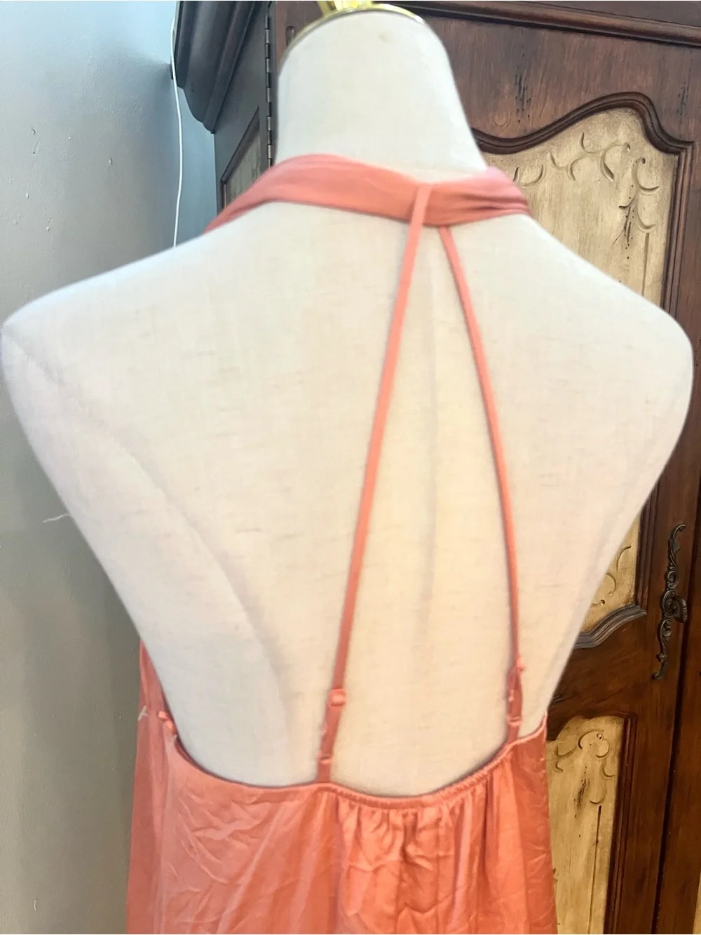 Anthropologie Coral Halter Open Back Fluid Draped Resort Wedding Dress Size S